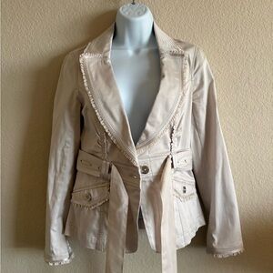 White House Black Market Beige Blazer with Belted Detail